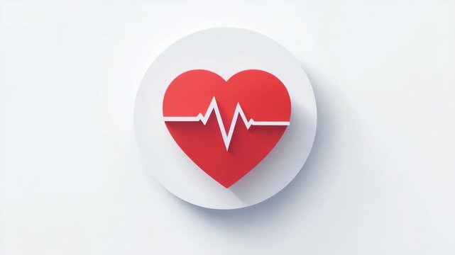 Heart icon with heartbeat line in flat design on white background  