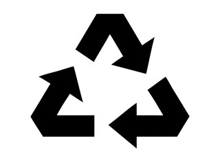 A black recycle symbol composed of three arrows pointing in a clockwise direction on white background