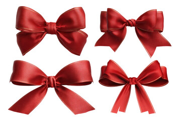 Four variations of red ribbon bows, digitally rendered, isolated against black