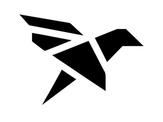 Silhouette of a geometric bird design featuring sharp angles and a minimalist black and white style