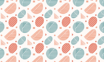 Abstract Geometric Seamless Pattern with Hand-Drawn Scribble Textures, Retro Mid-Century Modern Shapes Background