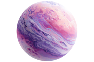 A vibrant, spherical celestial body, swirling with hues of pink, purple, and lavender.  Fluid, abstract patterns create textured bands.  Glittering particles add a touch of ethereal shimmer