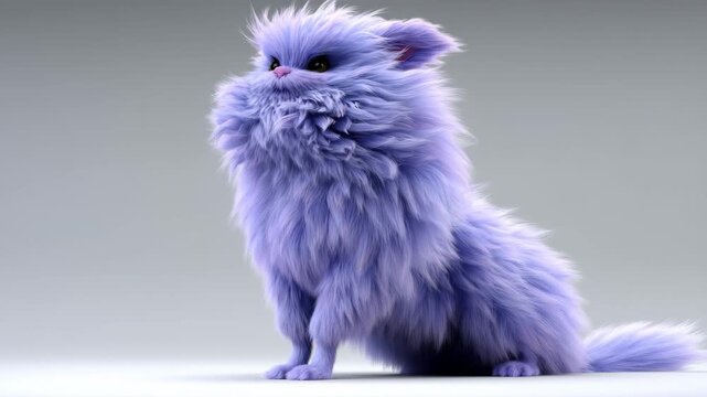 A fluffy purple creature scampers around, showcasing its playful nature while exploring a vibrant setting filled with colors. The exciting movement captivates attention.