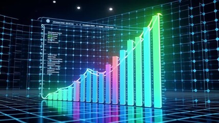 Dynamic stock market growth chart with vibrant rising bars and data grid, showcasing financial progress and success. - Powered by Adobe