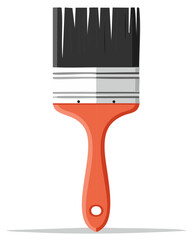 Isolated orange paint brush painting equipment with black bristles for artistic creative projects and home renovations DIY concepts