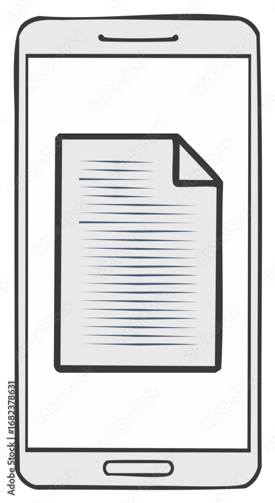Poster stylized illustration of a smartphone displaying a document with lines of text.