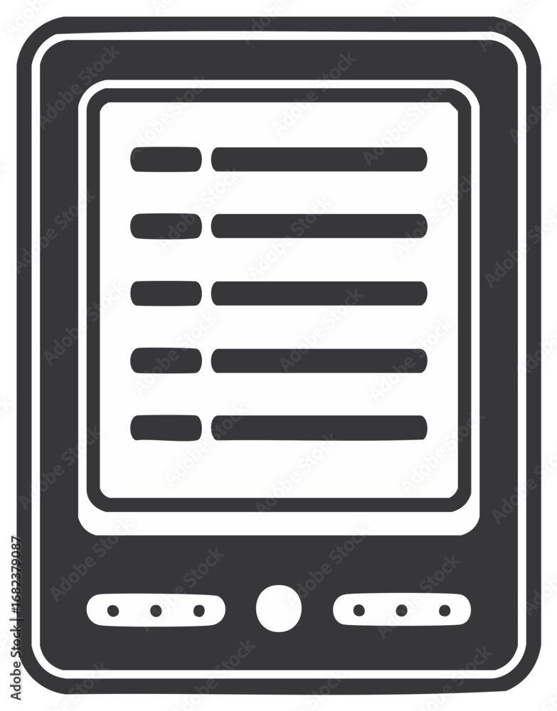 Poster Tablet computer illustration with screen displaying list.
