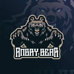 Bear mascot logo design. Angry bear vector illustration concept style for badge, emblem and t shirt printing.