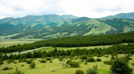Obraz premium mountain landscape with trees and clouds
