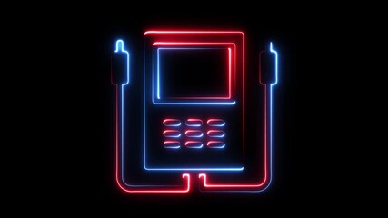 Neon Abstract Payment Terminal Icon Glowing Blue Red Lines Dark Background Futuristic Technology Concept Digital - Powered by Adobe