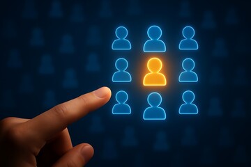 Hand selecting a candidate from a group of people on a digital interface