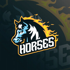 Horse mascot logo design. Horse head vector illustration concept style for badge, emblem and t shirt printing.