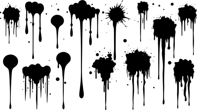 Black ink splatter and drip effects collection