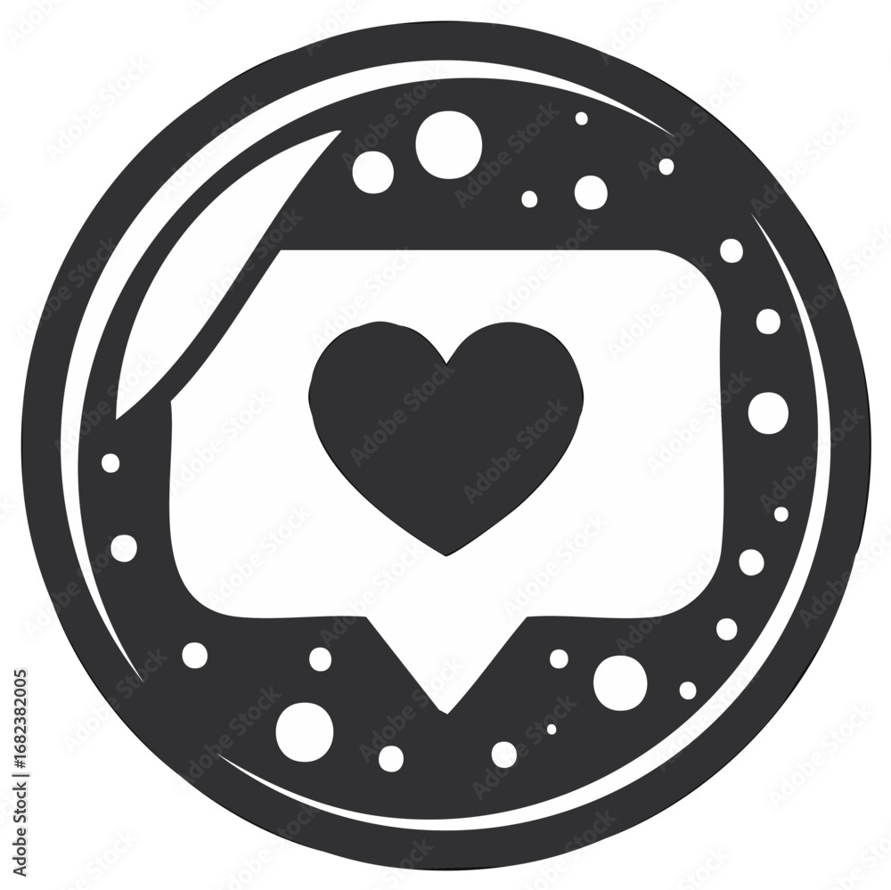 Poster social media like button in a circle with heart inside a message bubble.