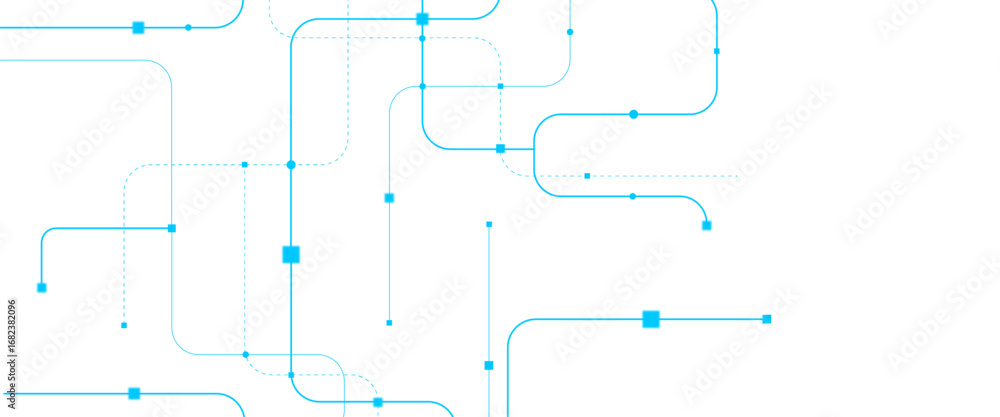 Poster vector abstract digital technology with crossed blue lines and dots.