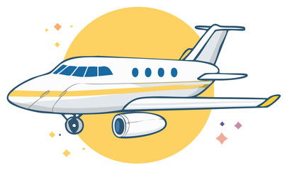 Fototapeta premium Illustration of a private jet aircraft with yellow accents in a vibrant style.