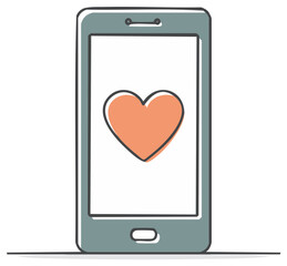 Smartphone with Heart on Screen Communication Romance Digital Love Icon Vector