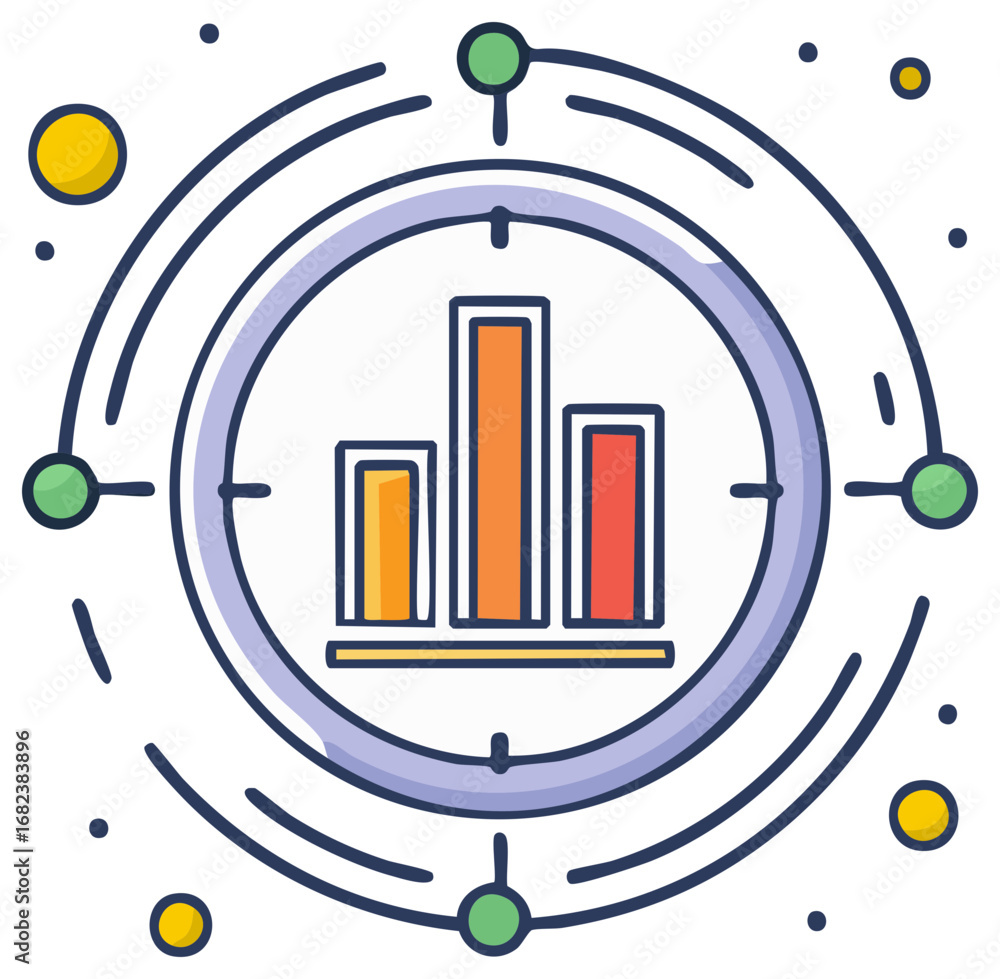 Poster infographic illustration of a circular diagram with three different sized bars inside