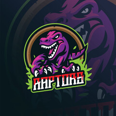 Raptor mascot logo design. Angry raptor illustration concept style for badge, emblem and t shirt printing.