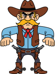 cartoon cowboy character, wild west gunslinger, western sheriff outlaw, tough ranch hero, vintage cowboy man, cad drawing flat vector illustration
