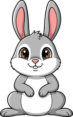 cartoon cute rabbit, gray white bunny, adorable animal character, children’s illustration, friendly pet design, cad drawing flat vector illustration
