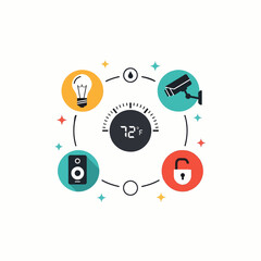 Fototapeta premium Smart home control with thermostat Minimal Flat Vector Illustration for home, interior, cleaning, templates, and brandless design