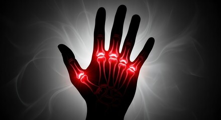 Obraz premium Transparent Hand Silhouette With Red Glow in Joints Representing Arthritis Pain