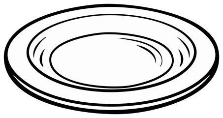 Simple black and white line drawing of a shallow dish, representing minimalism and everyday objects.