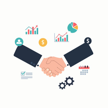 Corporate handshake closing deal  Minimal Flat Vector Illustration for business, teamwork, project management, templates, and brandless design