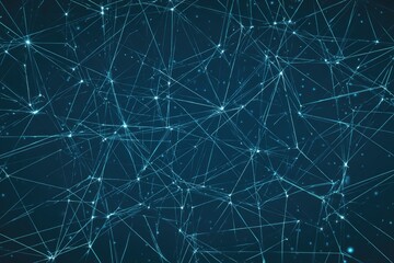 Abstract network of interconnected nodes and lines on a dark background