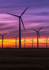 Wind Turbines Powering Clean Energy at Sunset Environmentally Friendly