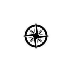 Simple black compass rose design on a white background, perfect for nauticalthemed designs, travel posters, navigation apps, and educational materials.