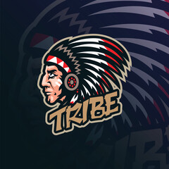Tribe mascot logo design. Tribe head illustration concept style for badge, emblem and t shirt printing.