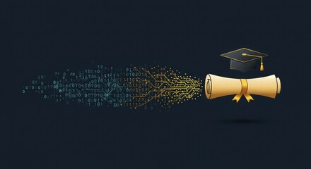 Digital Graduation Diploma with Data Stream.