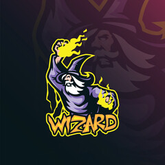 Wizard mascot logo design. Wizard illustration concept style for badge, emblem and t shirt printing.