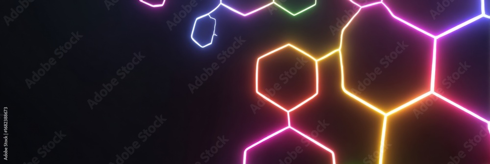 Aufkleber colorful neon geometric patterns glow against a dark background creating a modern and vibrant atmosp