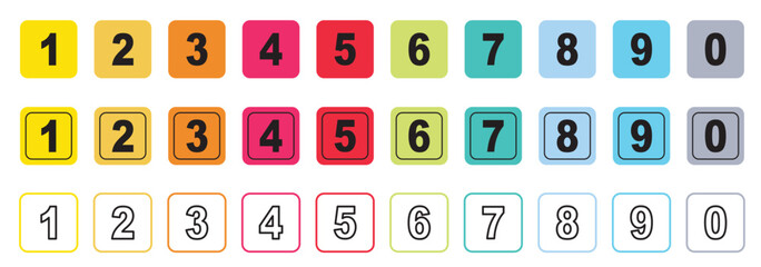 Colorful number bullet point 1 to 10 vector set. Perfect for infographics, presentations, task lists, education, step guides, charts, digital projects, and workflow organization. Vector illustration. 