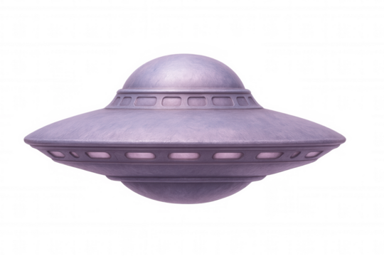 Luminescent purple spacecraft floating, glowing windows illuminating sleek futuristic design against transparent cosmic backdrop