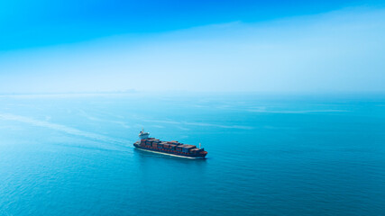 Aerial view of the freight shipping transport system cargo ship container. international transportation Export-import business, logistics, transportation industry concepts	