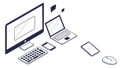 Isometric illustration of modern digital devices and accessories