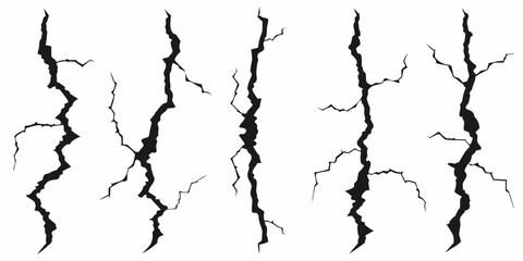 Collection of black vertical crack graphics on a white background