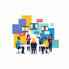 Remote team standup meeting  Minimal Flat Vector Illustration for recruitment, human resources, career, templates, and brandless design