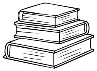 Stack of three closed books. Black line art vector graphic for education reading or knowledge