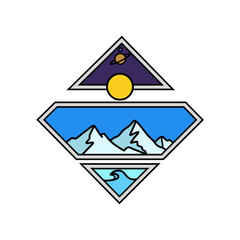 Mountain Landsacape Logo Nature, Sea, Sun Vector Illustration