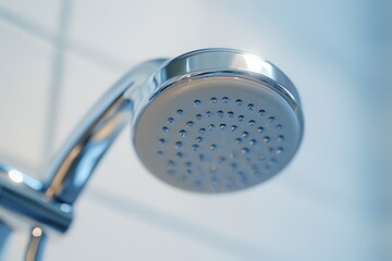 Modern chrome shower head close-up