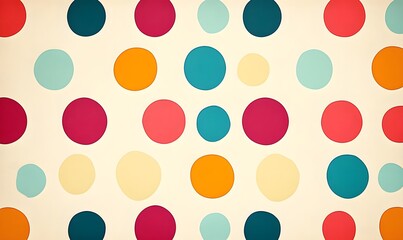 A colorful polka dot pattern with various shades of circles on a light beige background design