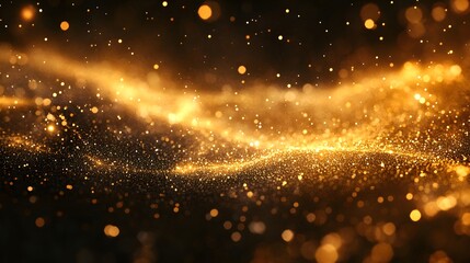 Fototapeta premium A shimmering golden dust cloud with bokeh lights floating in a dark and hazy atmosphere view