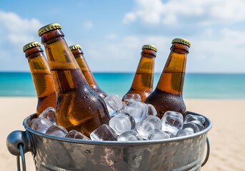 Bottles of beer in ice bucket