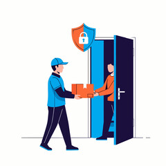 Last mile delivery door handover  Minimal Flat Vector Illustration for logistics, delivery, shipping, templates, and brandless design