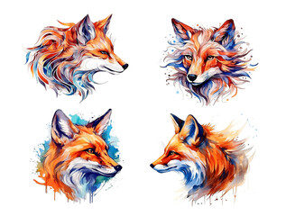 A realistic and artistic watercolor painting of the head of a fox, capturing its cunning and grace. Animals.